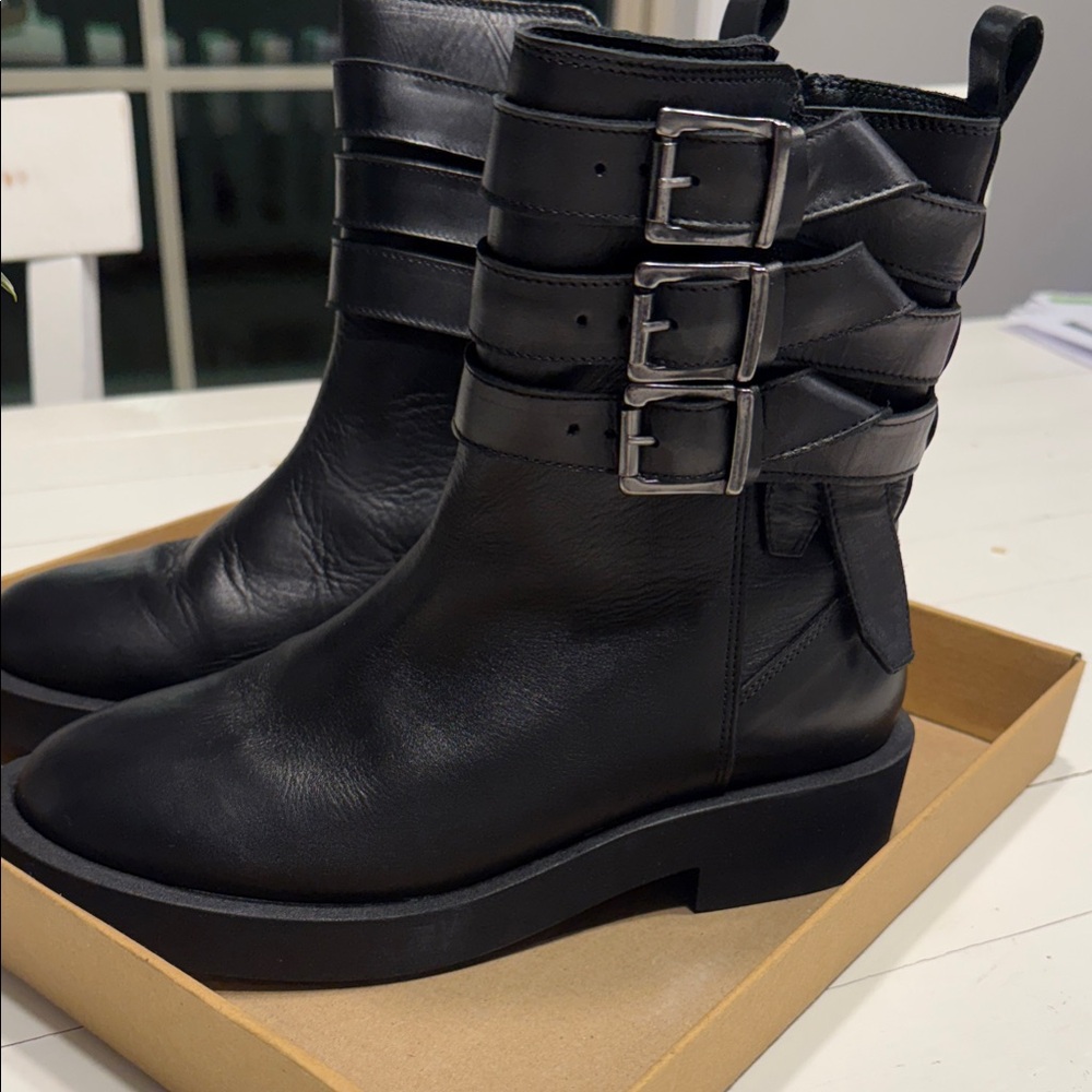 Steve Madden Black Triple Buckle Combat Boots
